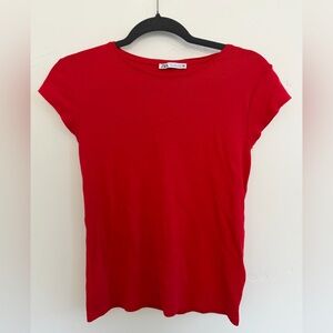 Zara Red Crewneck Short Sleeve 100% Cotton Tee